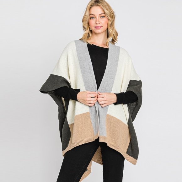 Color Block Ruana Poncho - Picture 1 of 2